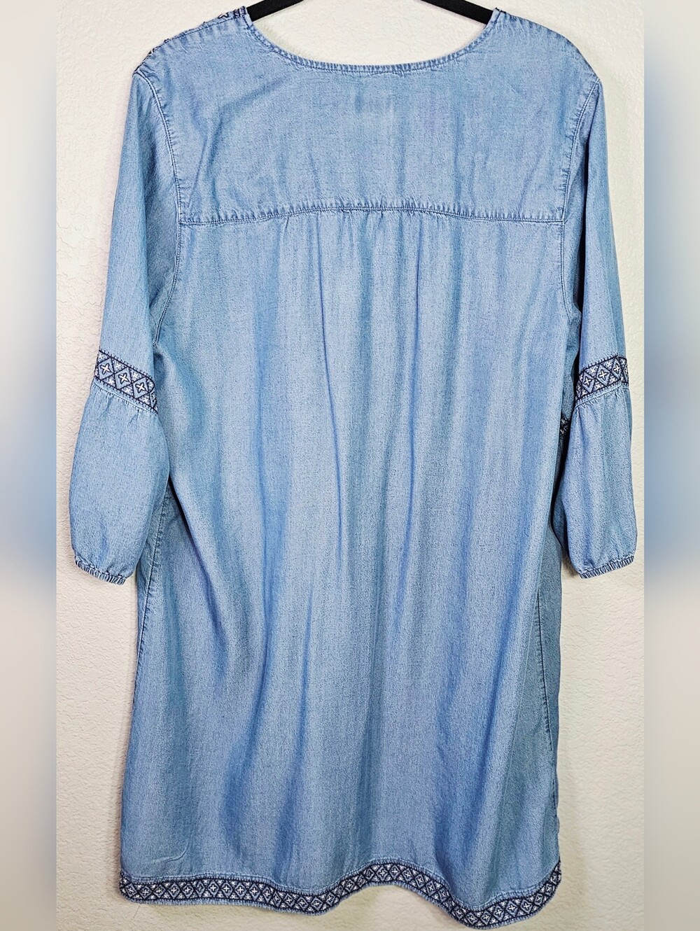 Jill Denim Embroidered Chambray Tunic Dress XL Boho Peasant Shift - Picture 5 of 5